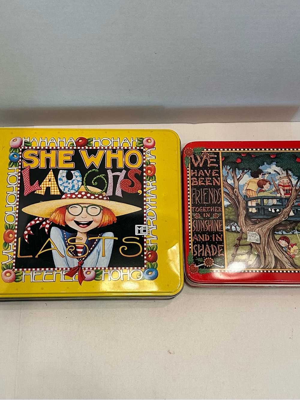 Mary Engelbreit Yellow 'She Who Laughs' and Friends Decorative Tin Stationary
